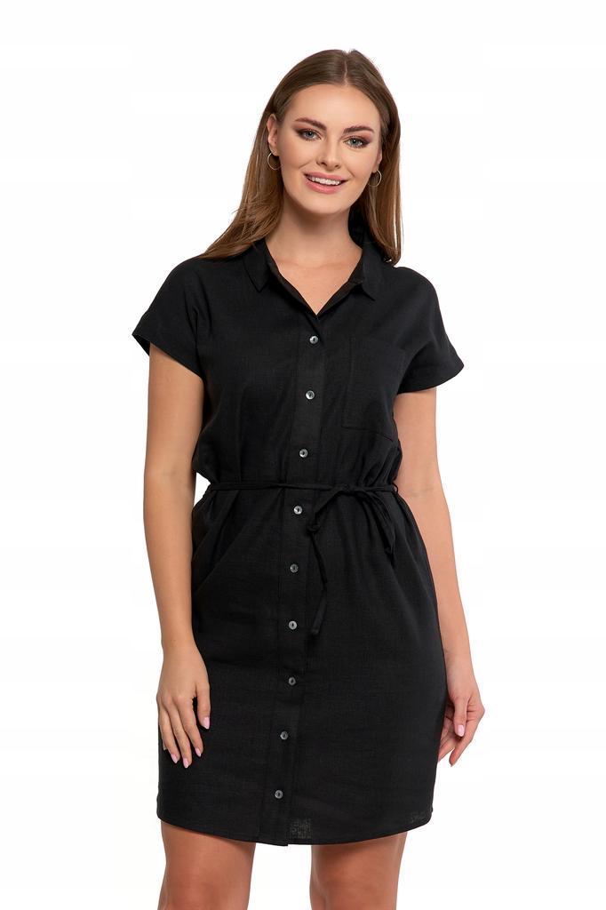 Women's Linen Dress Oversized Shirt Dress with Buttons Stylish MORAJ 3XL BLACK
