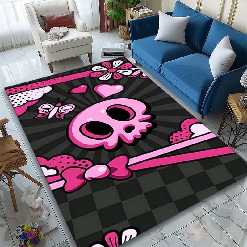 Pink Skull Graffiti Art Carpet, Non-slip Office Chair Rug, Digital Print Home Area Rug, Unique Festival Decorations
