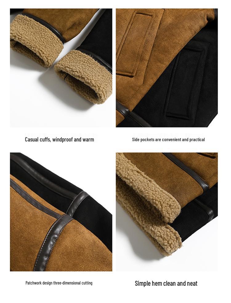 Men's Suede Plush Lined Autumn Stand-Up Collar Jacket