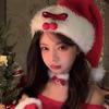 Plush Fabric Red Santa Hat Soft Plush Trim Long Fur Hat Durable Christmas Hat  Christmas