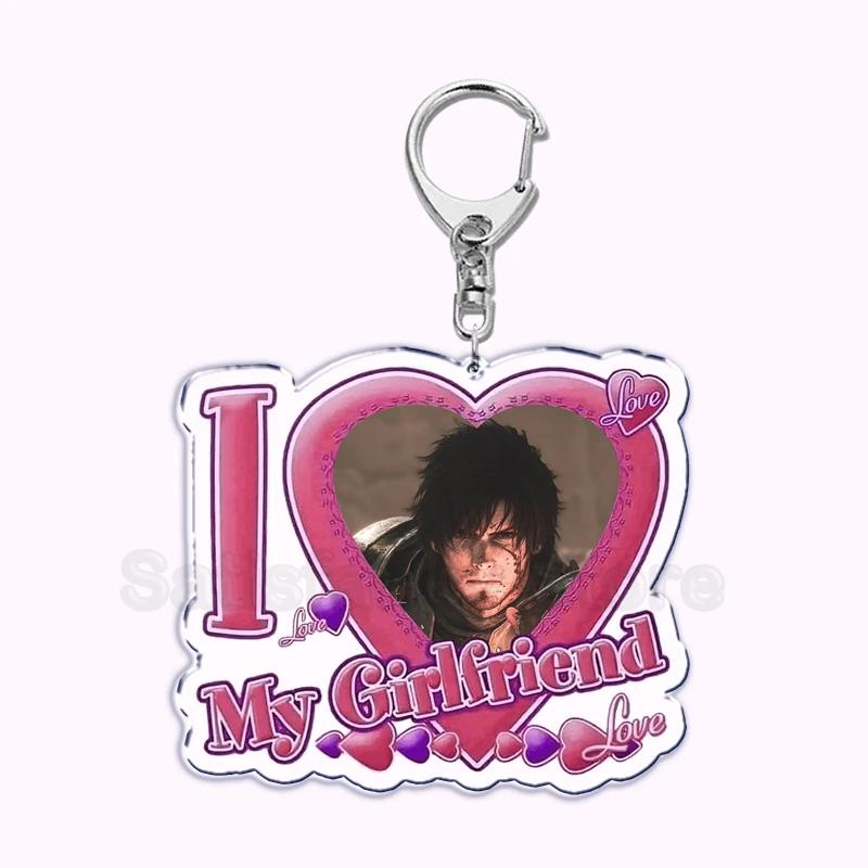 Pfp Sephiroth Acrylic KeyChain Pendant Key Ring I Love My Boyfriend Girlfriend Pink Heart Keyring for Bag Pendant Jewelry Gifts