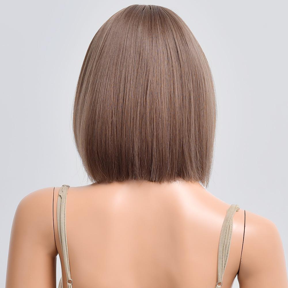 Perucas curtas, castanhas, lisas, coloridas, com franja, sintéticas, naturais, para mulheres, fibra diária, resistente ao calor, cosplay, peruca de cabelo feminino