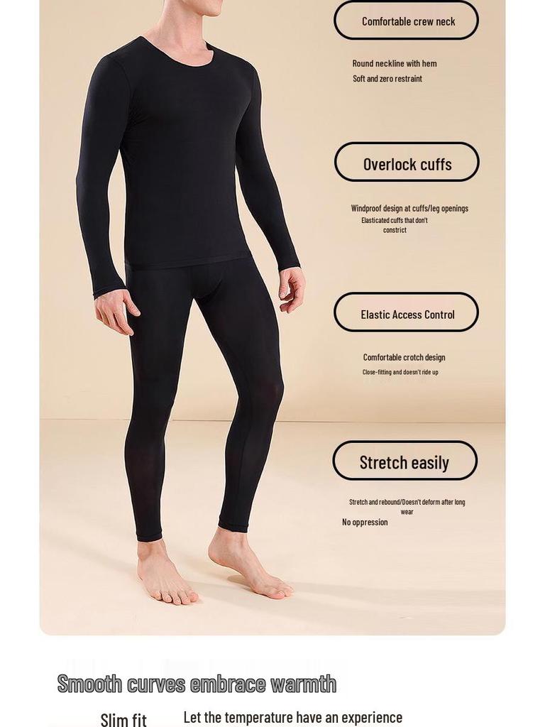 Men’s Ultra-Thin Seamless Self-Heating Thermal Underwear Set - Skin-Enhancing with Hyaluronic Acid for Autumn/Winter