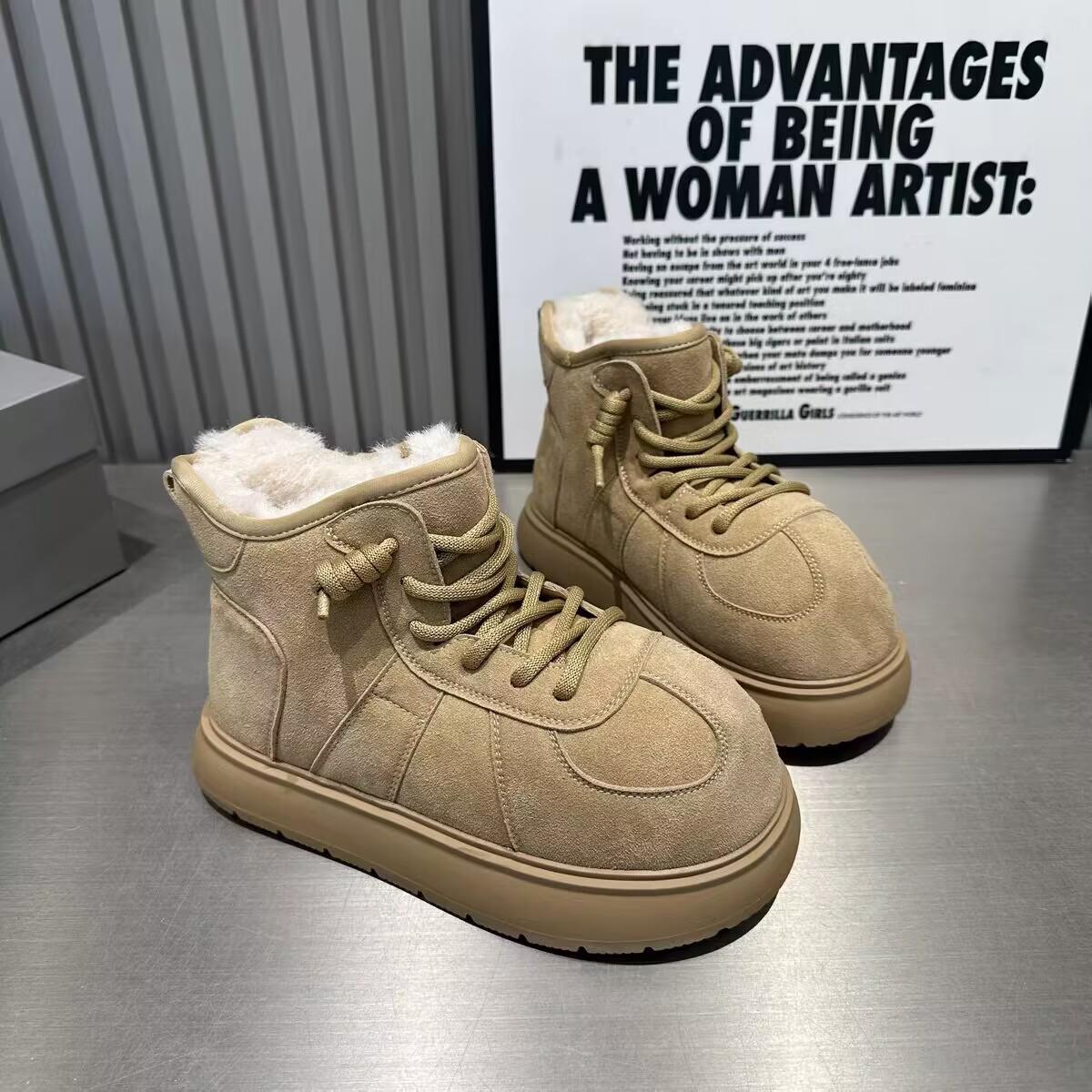 

Женские меховые зимние ботинки на платформе с плоскими носками, замшевые плюшевые хлопковые туфли, повседневные кроссовки, зима 2025, тренд, теплые, удобные, спортивные ботинки Mujer 35