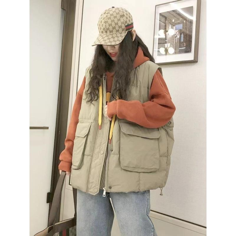 

Осень и зима, новый пуховый хлопковый жилет, женский свободный модный повседневный универсальный топ без рукавов с плечами, пальто