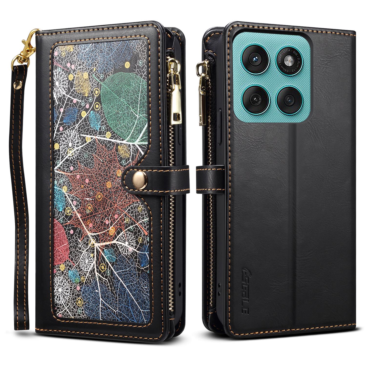 

ESEBLE Galaxy Series For Motorola Edge 60 Fusion 5G Case Leather Zipper Phone Cover RFID Blocking Black