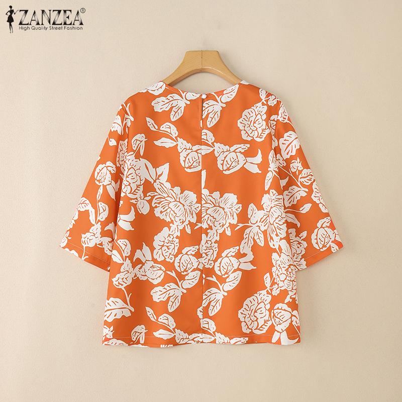 ZANZEA Women Casual Round Neck Summer Half Sleeve Print Blouse