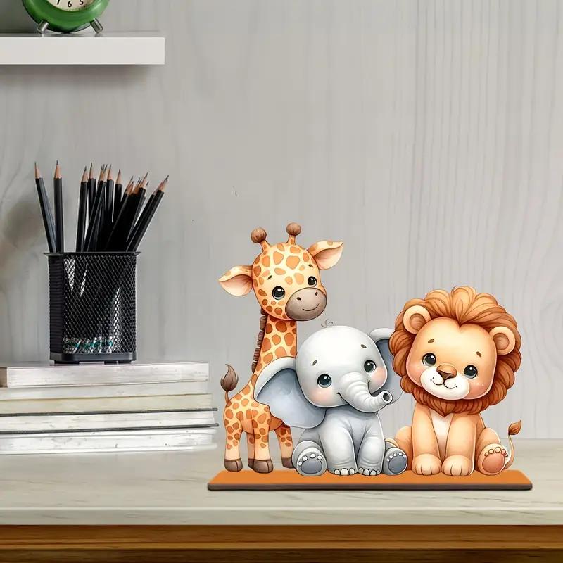 Wooden Tabletop Decor Lion Elephant Giraffe Wildlife Sculpture Gift for Enthusiasts Home Living Room Decor