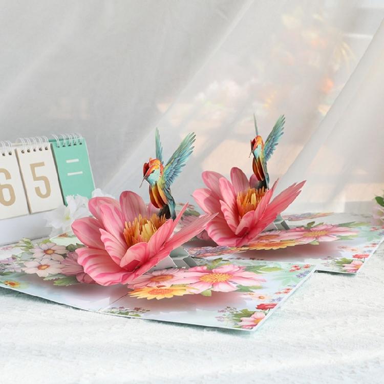 3D Popup Hummingbird Flower Postcard Foldable Blessing Card Handmade Greeting Card with Envelope Anniversary Gifts