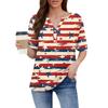 Women's T Shirt Independence Day Print Button Short Sleeve Daily Weekend Fashion Basic V- Neck Regular Top