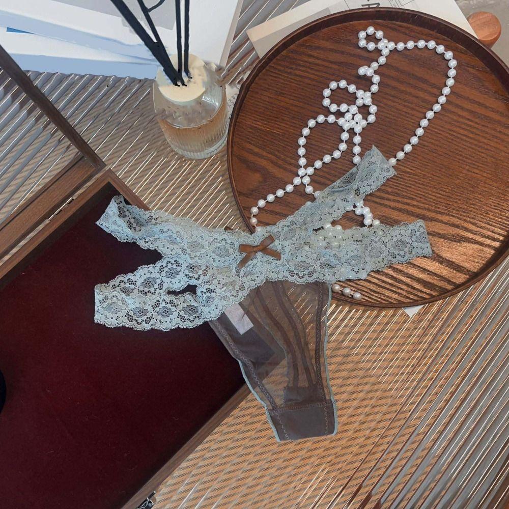 Cotton Crotch Lace Strap Panties Low Waist See Through Briefs Fashion Lace Mesh Thongs  Daily