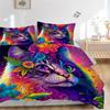 3pcs Multicolored Cat Quilt Set Cartoon Themed Bed Quilt Set Lovely Character Bedroom Decor Bed Quilt