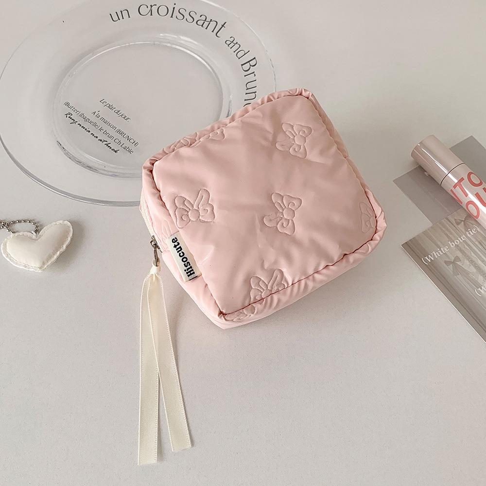 Chic Embossed Small Bow Makeup Bag & ID Wallet