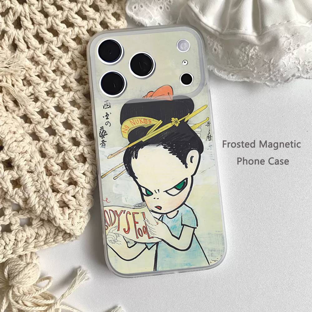 Paintings Art Yoshitomo Nara Frosted Clear Magnetic Case for iPhone 17,16,15,14,13,12,11 Pro,Max,Plus,Mini,Air,E