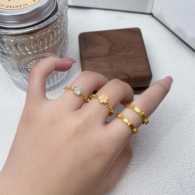 Mittelalterlicher Leichter Luxus Persönlichkeit Emaille Gebürstet Osmanthusblüte Öffnungsring Nische High-End Temperament Ring Frau