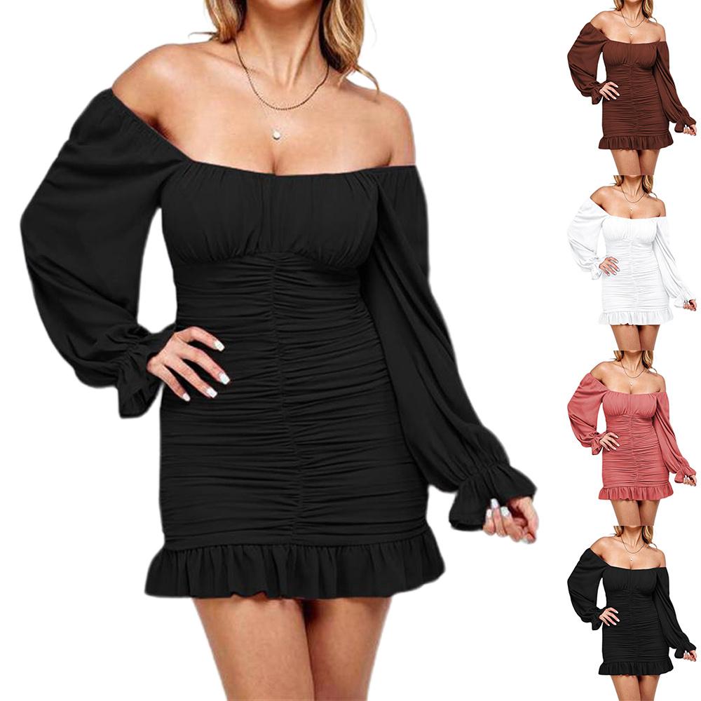 Satın alın Women Solid Off The Shoulder Slim Mini Dress Ladies Sexy