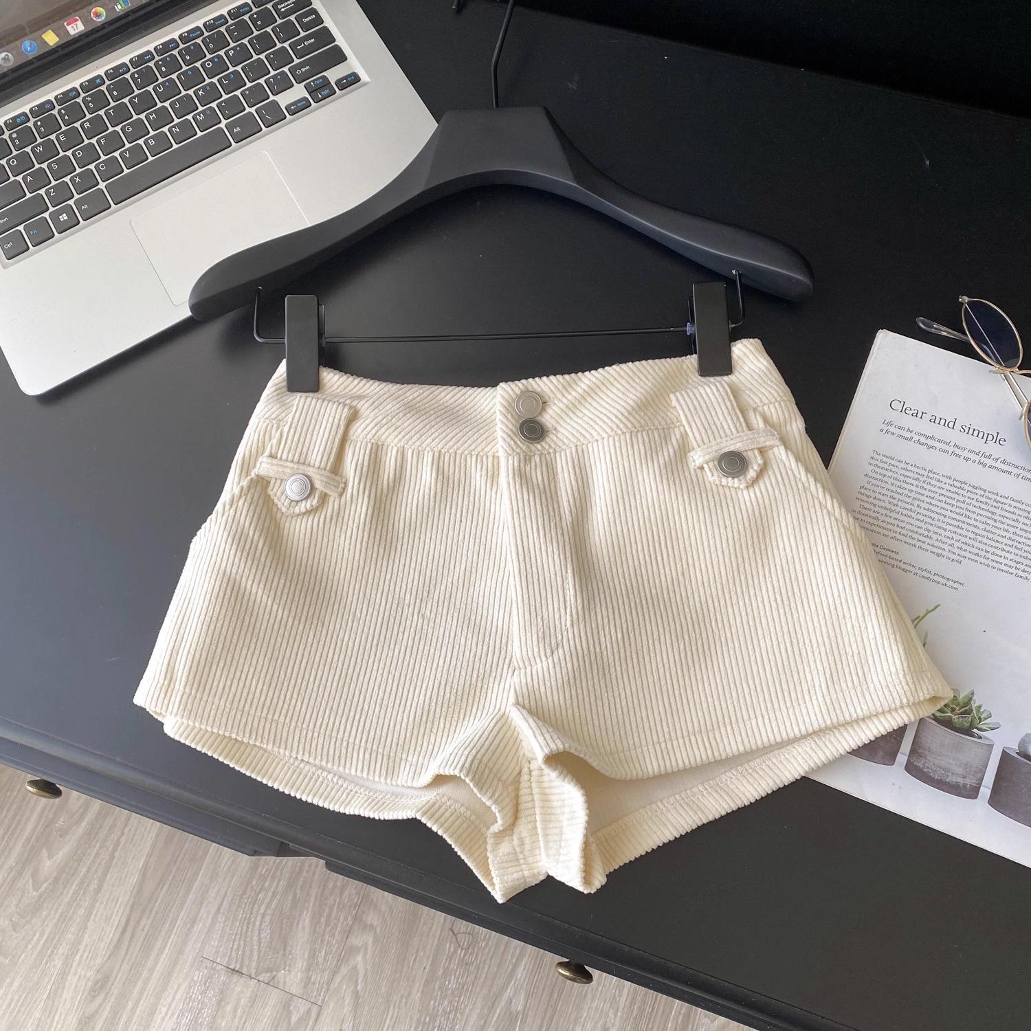 

2025 Women s Autumn/Winter Retro Corduroy Shorts with Metal Buckle XL абрикосовый