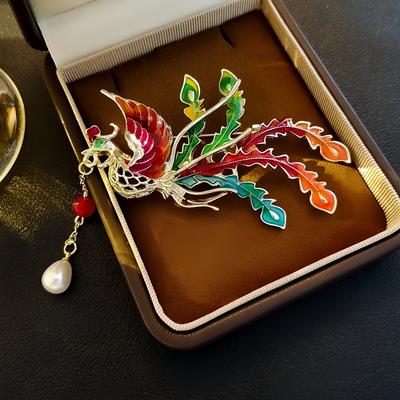 National Trend Enamel Colorful Phoenix Brooch, High-End Vintage Niche Corsage, Antique Style Anti-Flash Pin Accessory