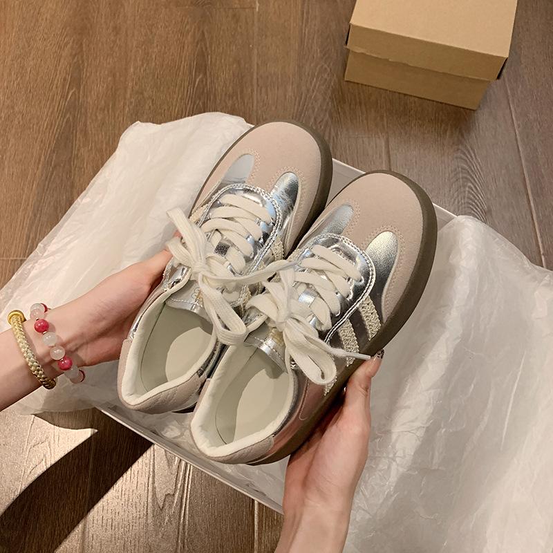 

Casual little white shoes board shoes Forrest Gump shoes women s 2025 spring and autumn new silver lace platform inner height-increasing Germa 40 серебряный