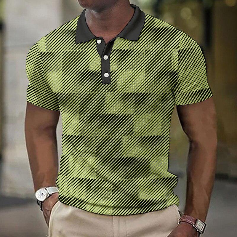 Fashionable Geometric Color Blocked Pattern 3D Digital Printing Men's Comfortable Polo Shirt