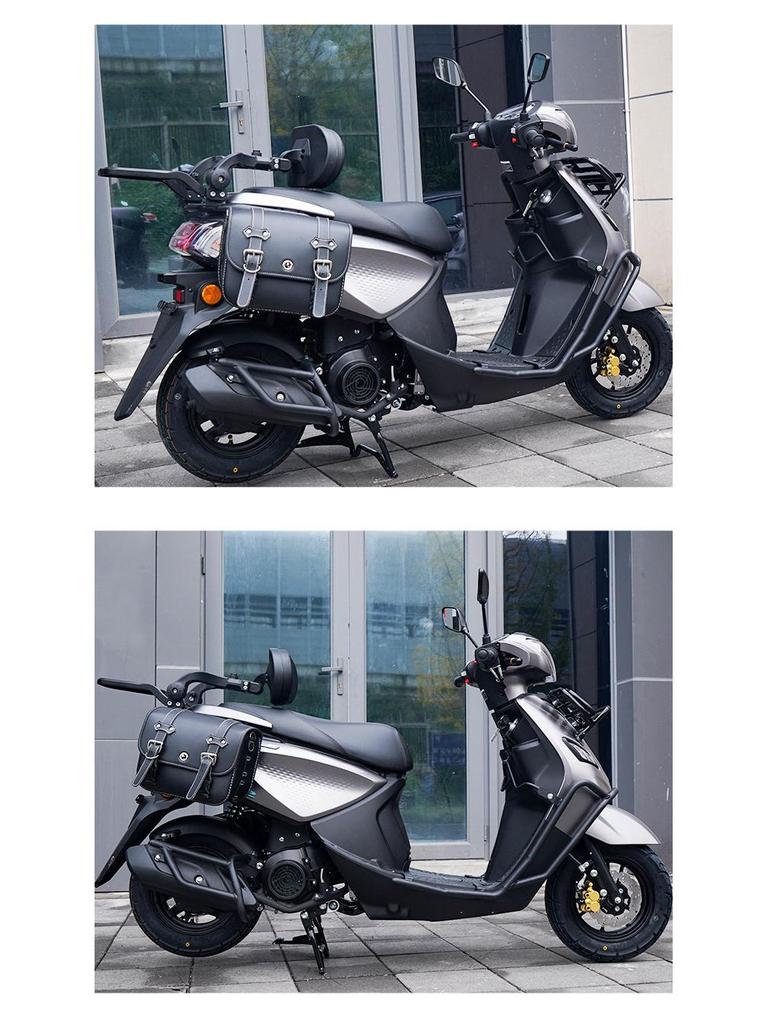Qianjiang Qiaoyue 110 Front & Rear Bumper Guard, Exhaust Pipe Guard, Backrest, and Luggage Rack Accessories.