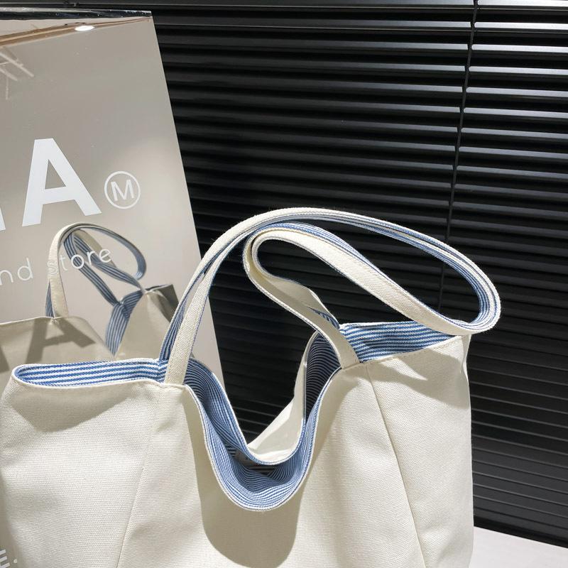 New embroidered letter fashion canvas bag double-sided women's shoulder bag casual large-capacity commuter tote bag