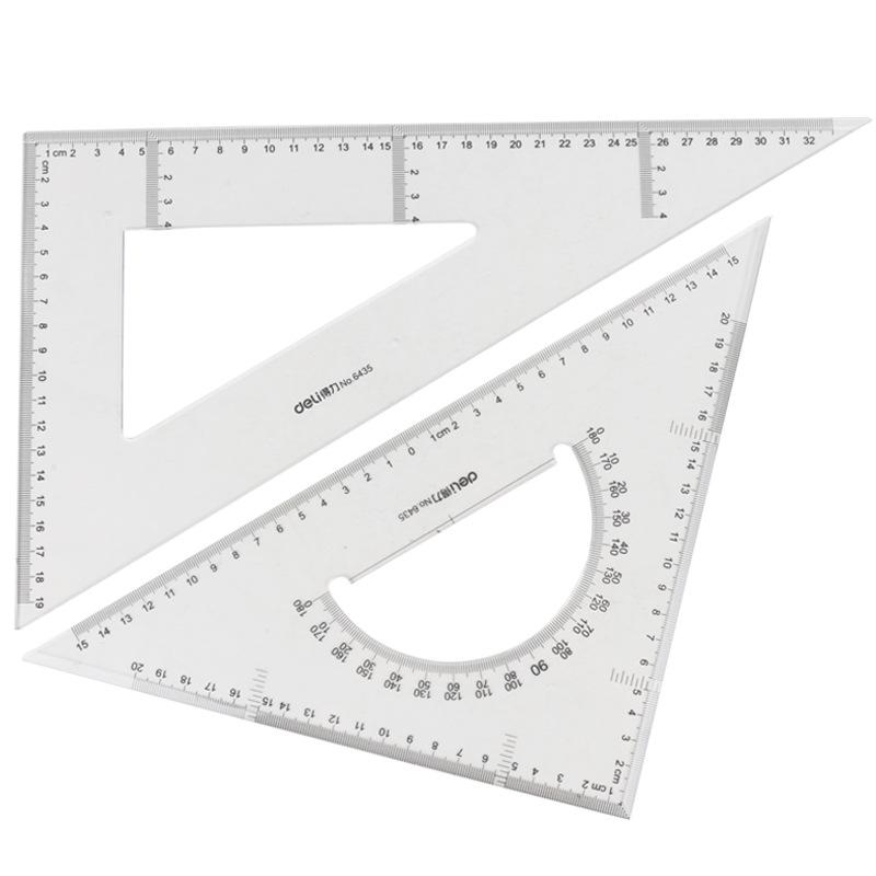 Deli Transparent Drawing Set: 15cm & 40cm Triangles with Protractor