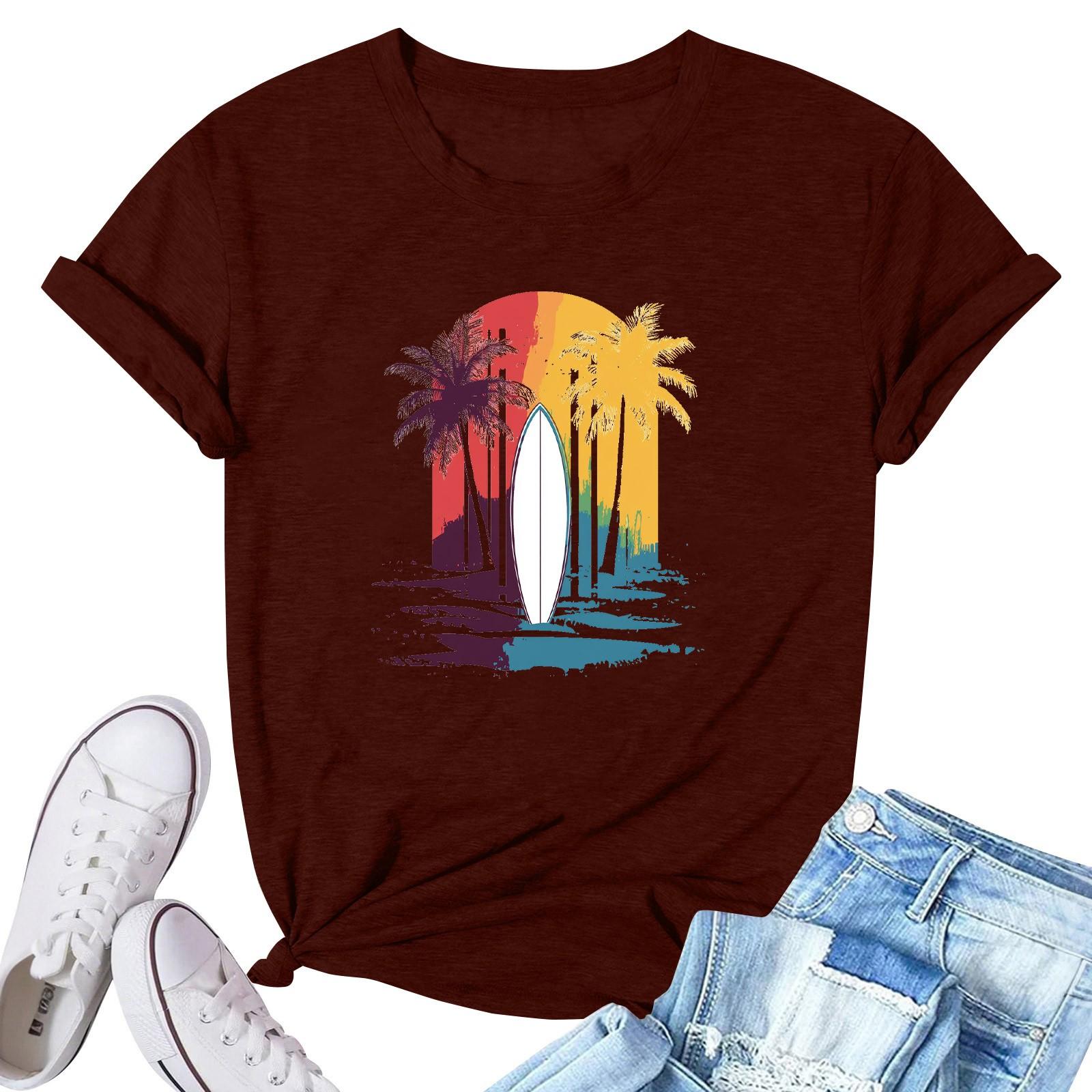 

Женская модная повседневная плиссированная футболка с коротким рукавом с принтом XXL винный