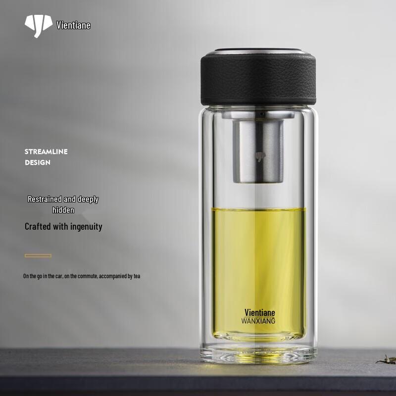 WANXIANG Double-Layer Glass Water Bottle with Tea Infuser