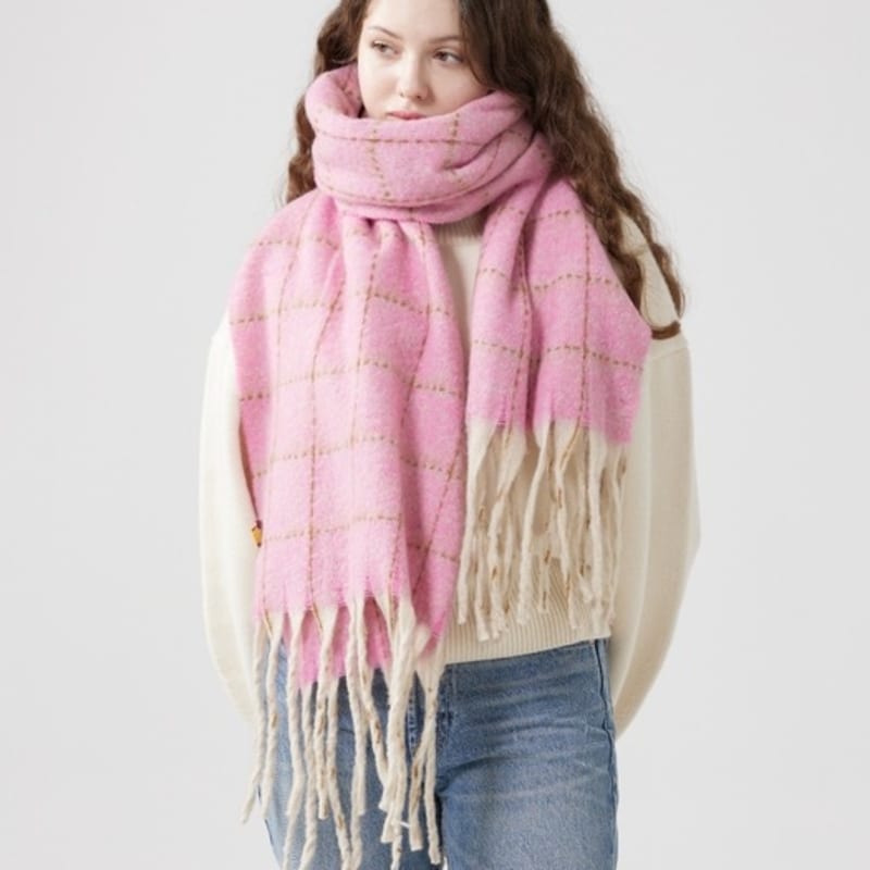 DENTS Windowpane Check Muffler - Pale Pink