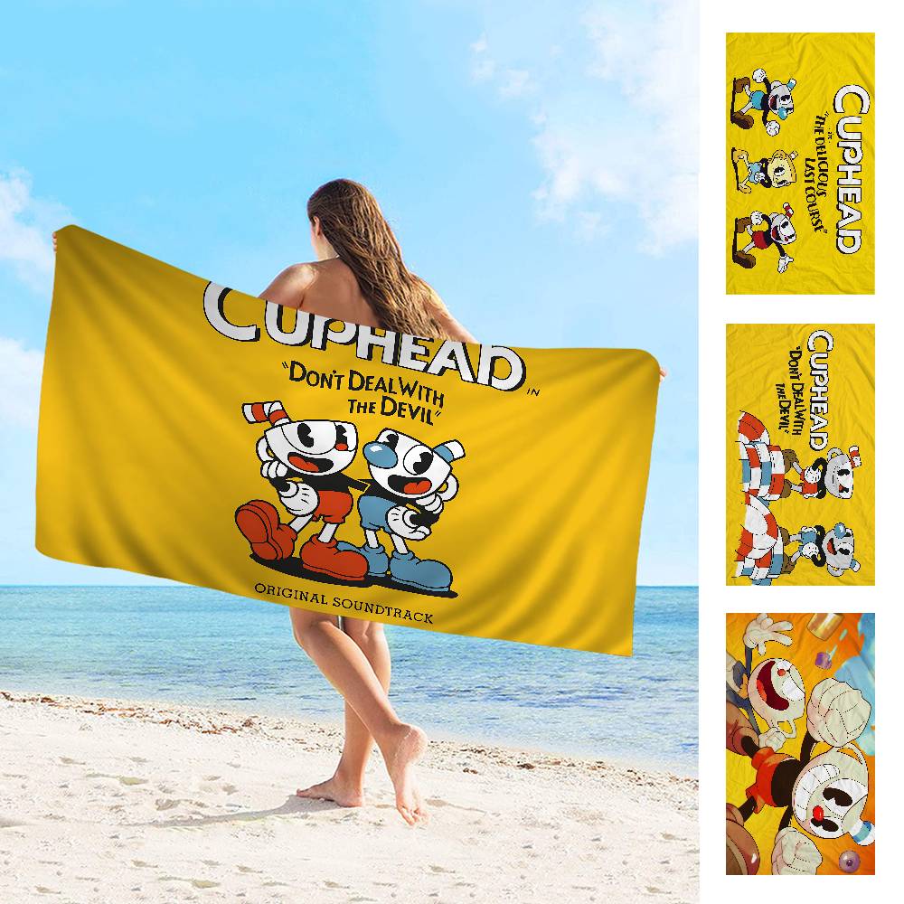 Kreslený C-Cuphead Anime Velké Mikrovláknové Plážové Ručníky Rychleschnoucí Ručník Písečné Plážové Ručníky Ručník k Bazénu Na Cestování Plavání Bazén Jóga