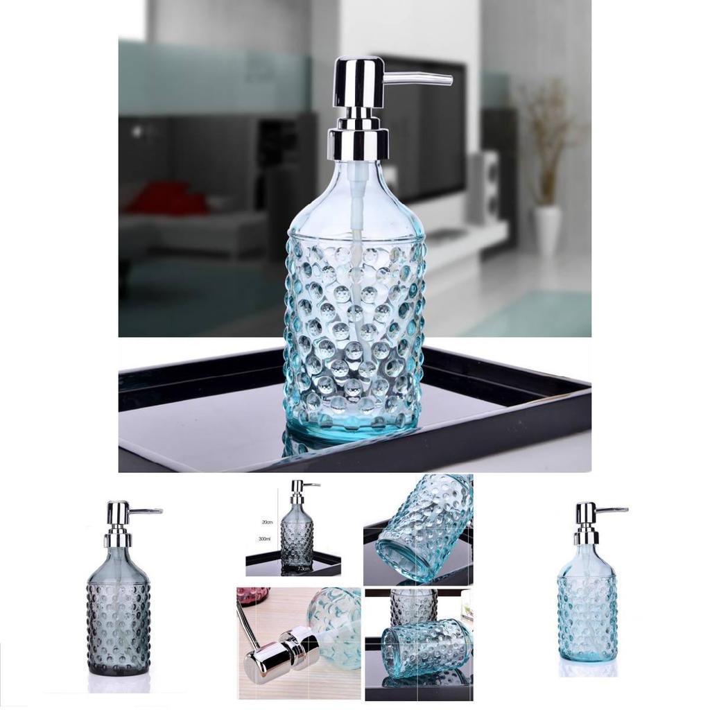 Modern Glass Hand Soap Dispenser 400ml With Pump And Decorative Embossed Design For Household