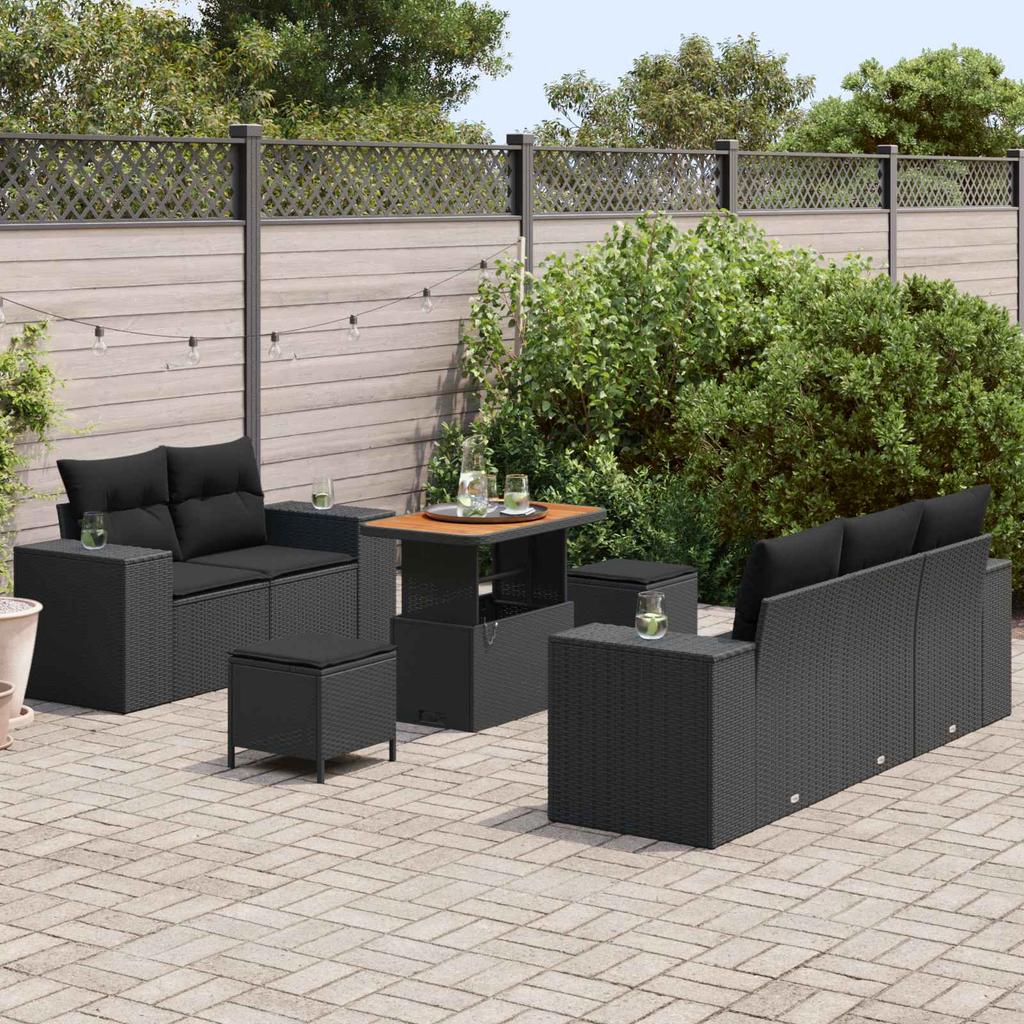 Garden Sofa Set 8 pcs Black Poly Rattan