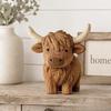 No Moos Given Highland Cow Desk Statue, Funny Middle Finger Cow Figurine with Coffee Cup & Sassy Sign, Cute Farmhouse Desktop Decor, Gag Gift