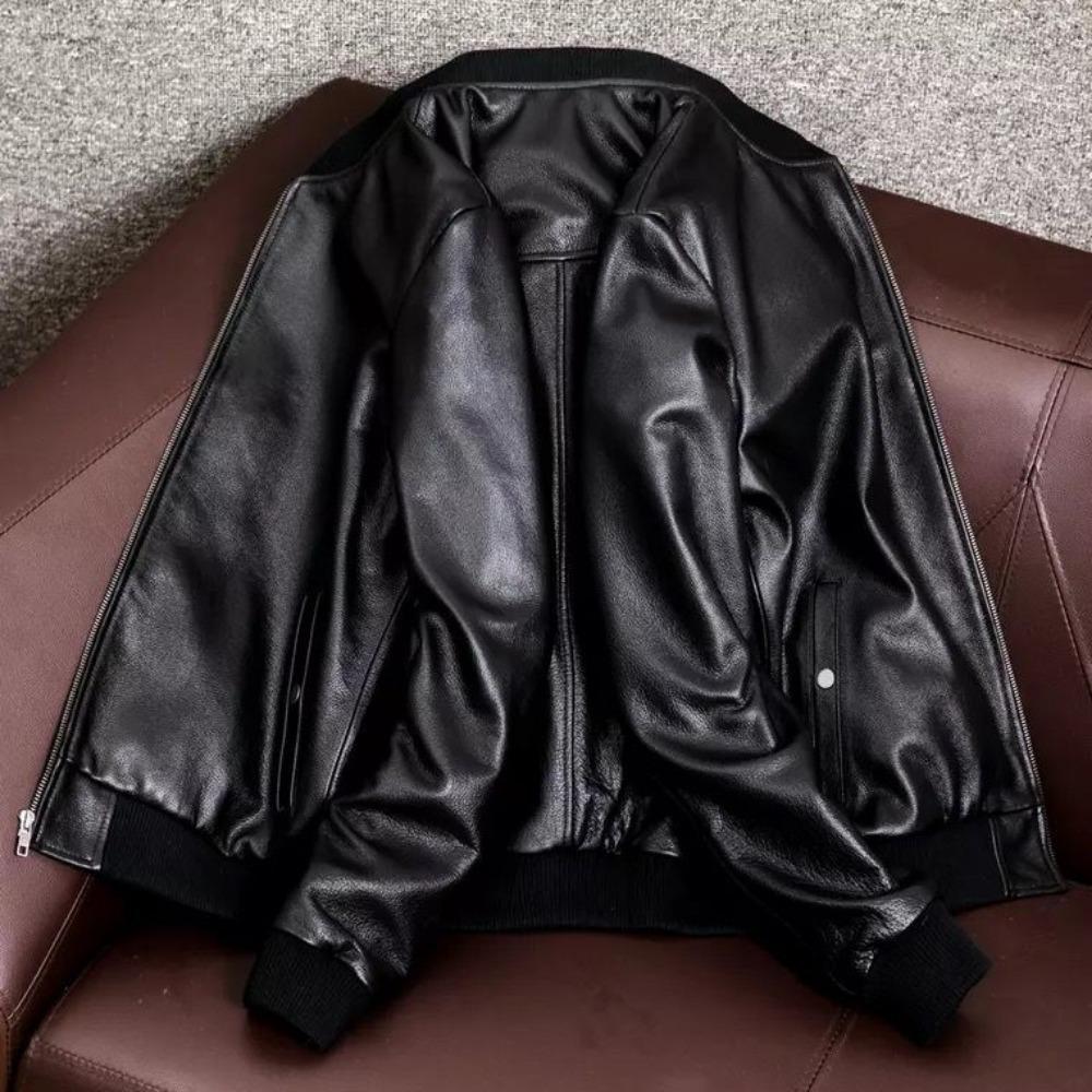 Leather Jacket Men's Baseball Collar Fashion Locomotive Jacket Sheepskin Slim Short Men's Jacket