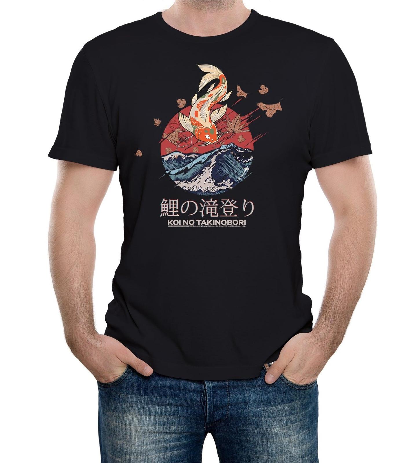 Mens Japanese Koi Carp Artistic Fish T-Shirt Mens Womens Tees Top T-Shirt Mens Womens Tees Top Anime Art Kanji Tokyo Cool M