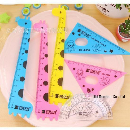 Multifunctional Cartoon Student Stationery Set – Transparent Four-piece Ruler and Square Set 20m