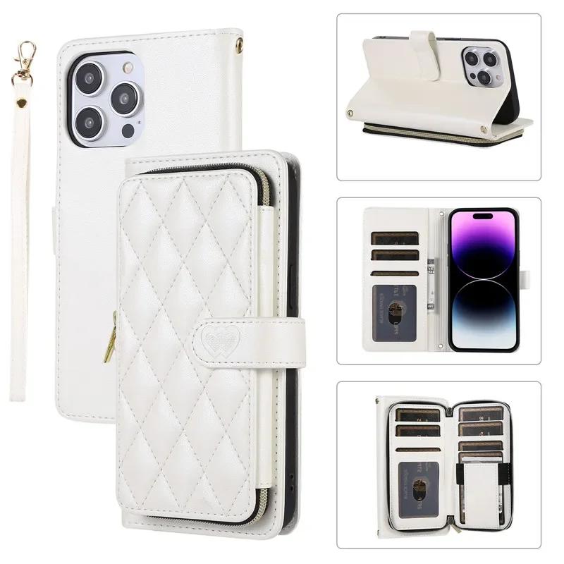 Crossbody Lanyard Zipper Leather Wallet Phone Case for iPhone 17 Air 16E 16 Pro Max 15 14 Plus 13 12 11 X XR XS Wrist Rope Cover
