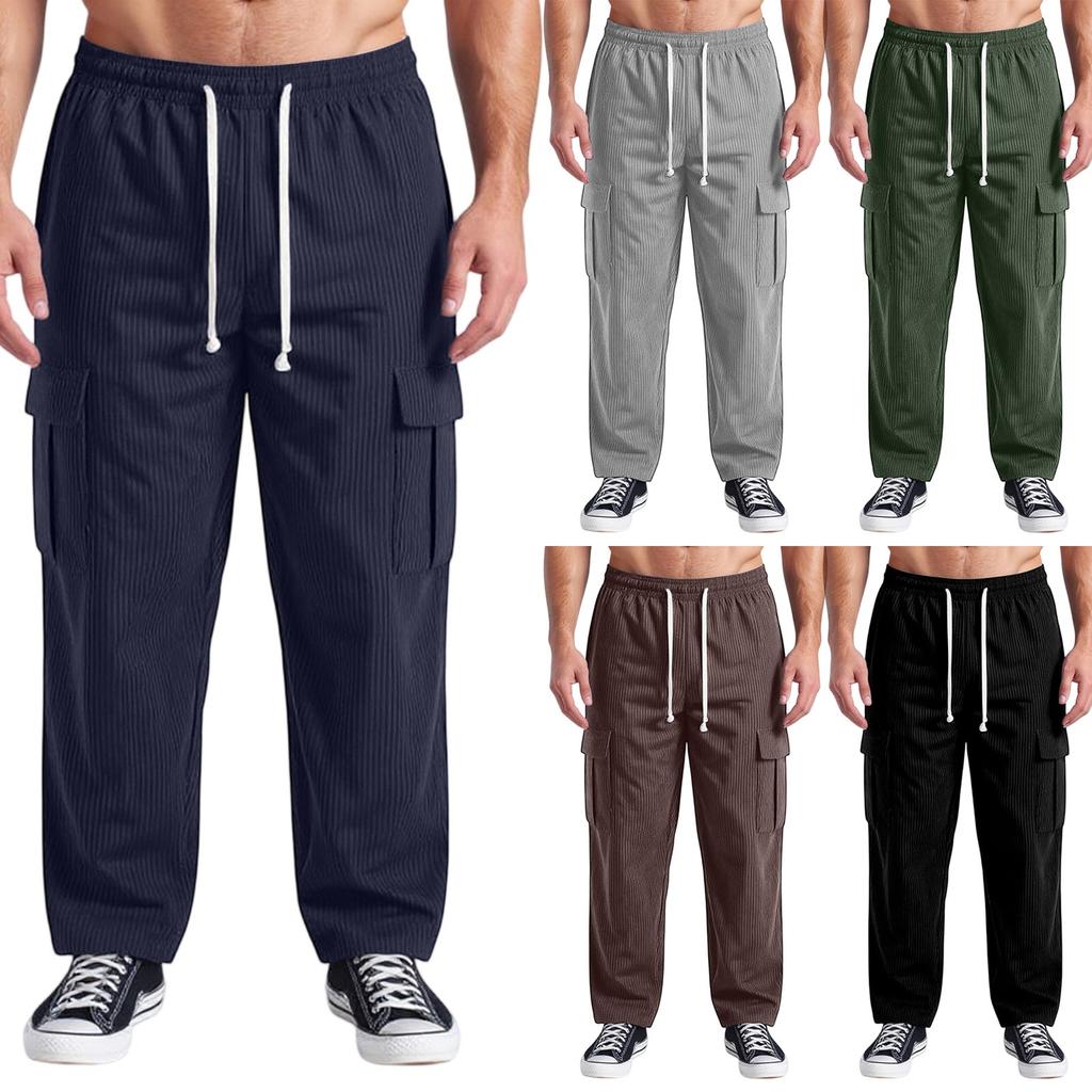Men's Casual Versatile Retro Workwear Pants, Loose Straight Zipper Casual Pants