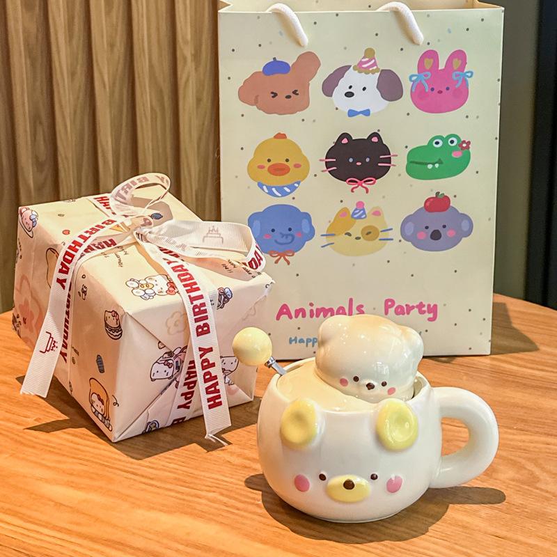 Cute Cream Bear Cup, Girls Ceramic Mug, High-value Souvenir, Practical Birthday Gift for Girlfriends
