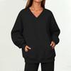 Damen V-Ausschnitt Langarm Pullover Sweatshirt mit Tasche für Herbst und Winter