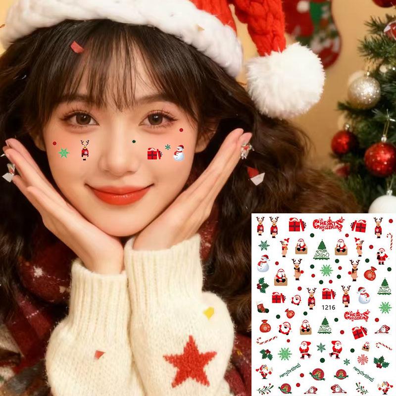 Festive Nail Art & Face Stickers - Snowflakes, Santa Hat, Reindeer, Penguin Photo Props