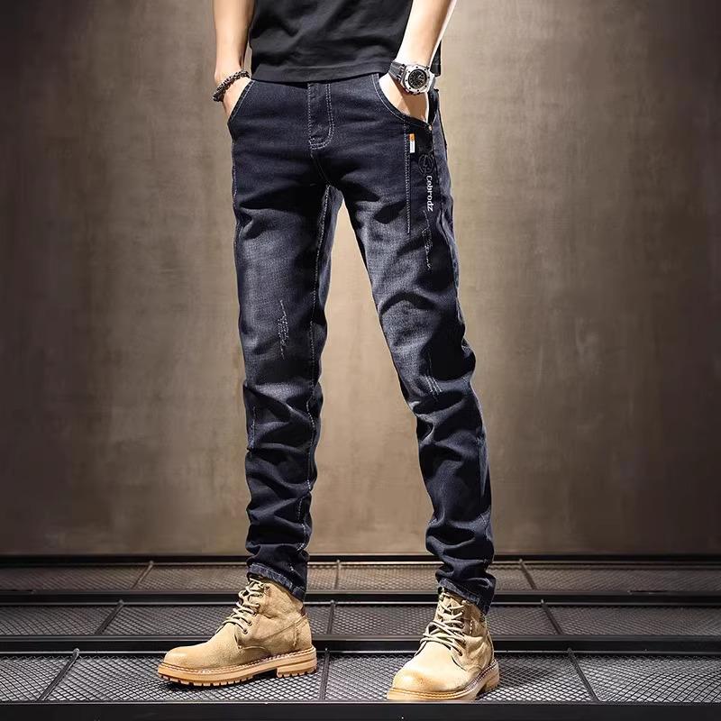 Men's Slim Straight Black & Gray Jeans: 2025 Fashion Elastic Skinny Casual Trousers