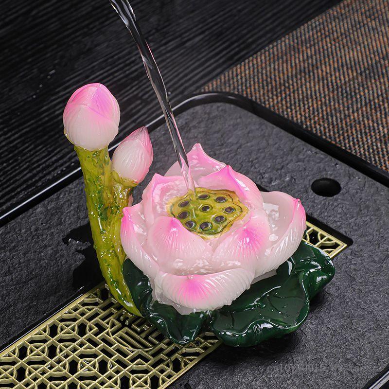 Zhaocai-Farbwechselnder Lotus-Teetier, Kleines Harzornament, Kreatives Kung Fu Tee-Set Zubehör, Boutique-Dekoration, 1 Stück