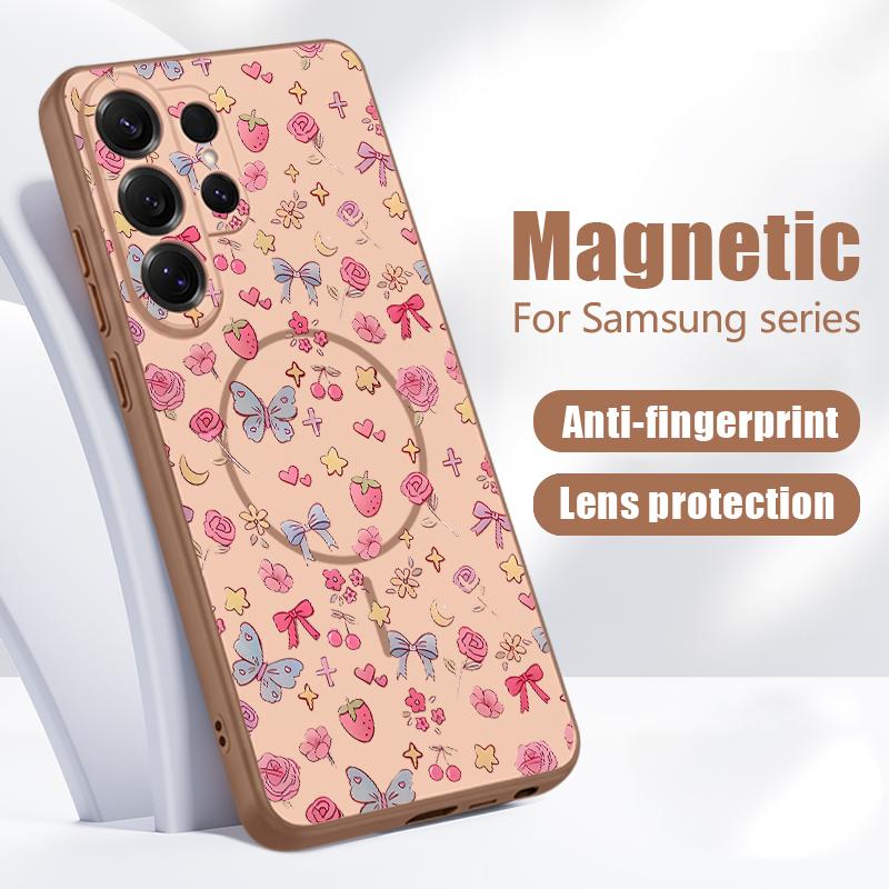 Bowknots Print Phone Case For Samsung S26 Ultra S25 Edge S24 Plus S23 FE A15 A16 A17 A35 A36 A37 A54 A55 A56 A57 5G Hybrid TPU+PC Magnetic Matte Cover