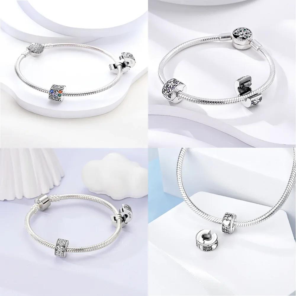 Copper Metal Inlaid Zirconium Flowers Four Leaf Clover Feathers Love Box Clip Charm Bead Components Spacer Bead Components Compatible With Bracelet