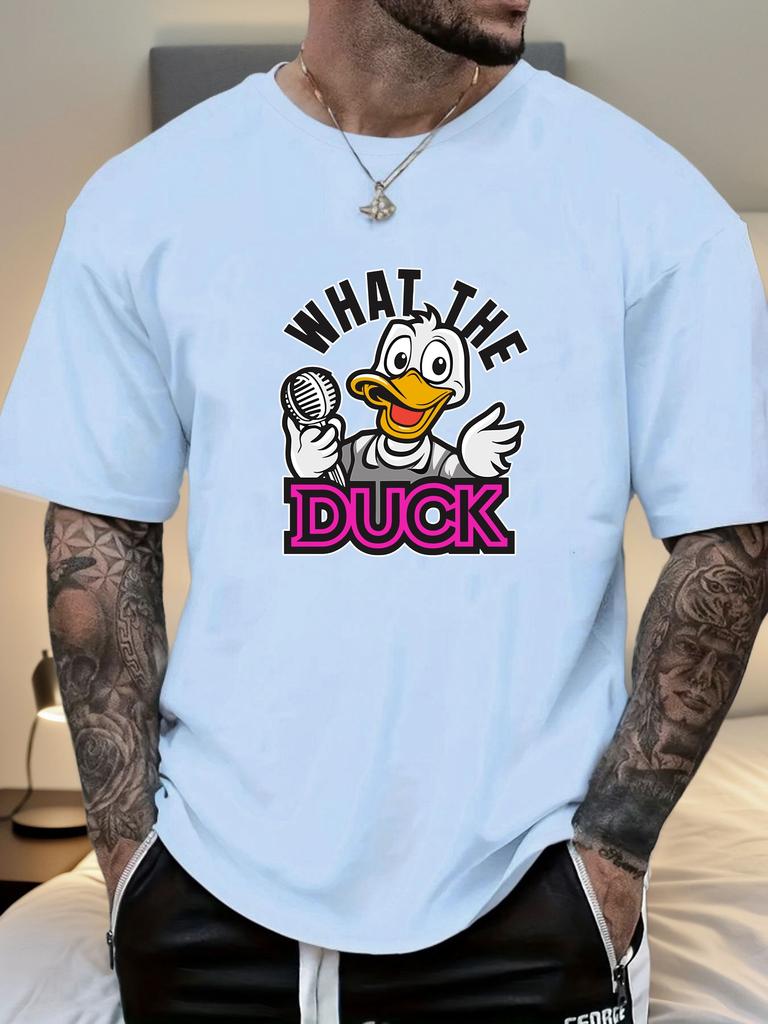 Mens WHAT THE DUCK Cartoon Duck Graphic Cotton TShirt Short Sleeve Breathable Comfort Fit Soft Light Casual Daily Wear Top
