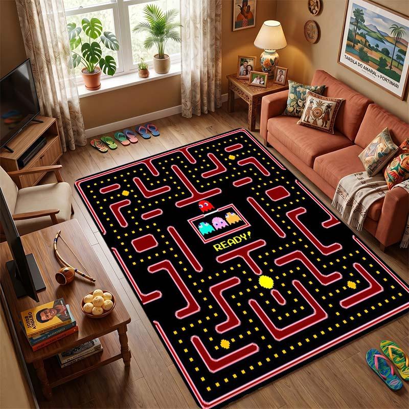 Pac-Man Retro Arcade Game Area Rug, Non-Slip Soft Floor Mat for Living Room Bedroom, Vintage 80s Game Carpet for Kids Room and Gamer Home Decor