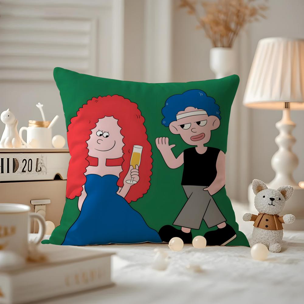 Cute Cartoon Couple Cushion Cover Anti-dustmite Pillowcase Invisible Zipper Silky Short Plush Sofa Cushion Cover