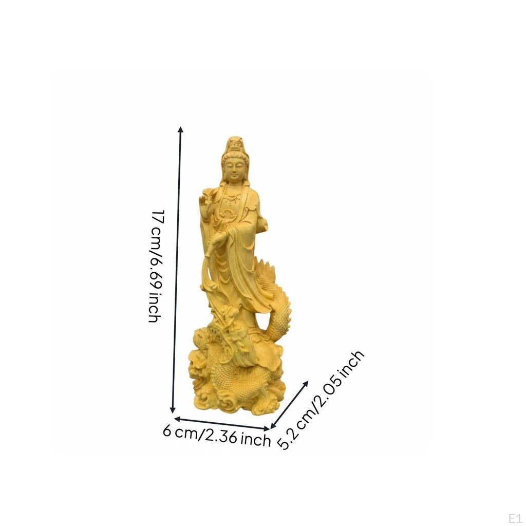 Wood Carved Guanyin Statue Spiritual Dragon Sculpture Avalokiteshvara Figure for Buddhists,